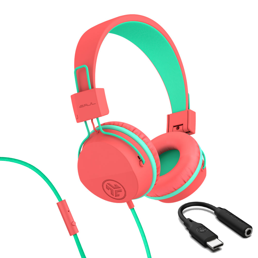 JBuddies Studio On-Ear Kids Wired Type-C Headphones Graphite/Violet - Peach/Mint