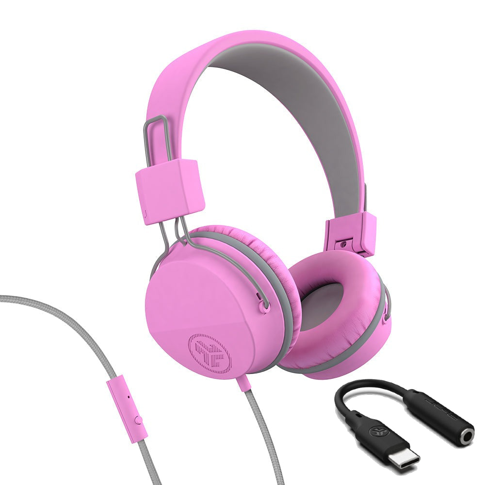 JBuddies Studio On-Ear Kids Wired Type-C Headphones Graphite/Violet - Pink