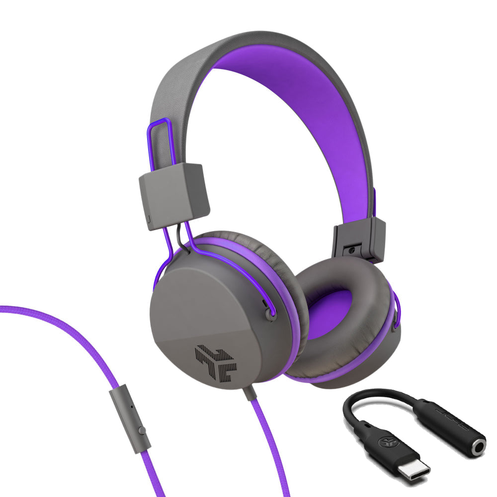 JBuddies Studio On-Ear Kids Wired Type-C Headphones Blue/Pink - Graphite/Violet